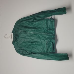G21 faux leather green jacket  star lined large